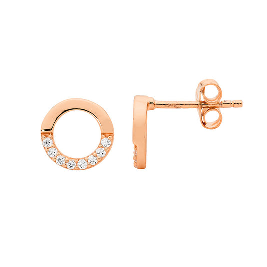 Rose Gold Plated Cubic Zirconia Open Circle Stud Earrings