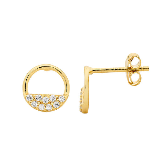 Gold Plated Cubic Zirconia Open Circle Stud Earrings
