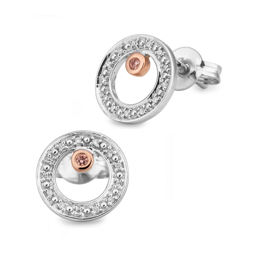 9ct Pink Caviar Diamond Circle Stud Earrings