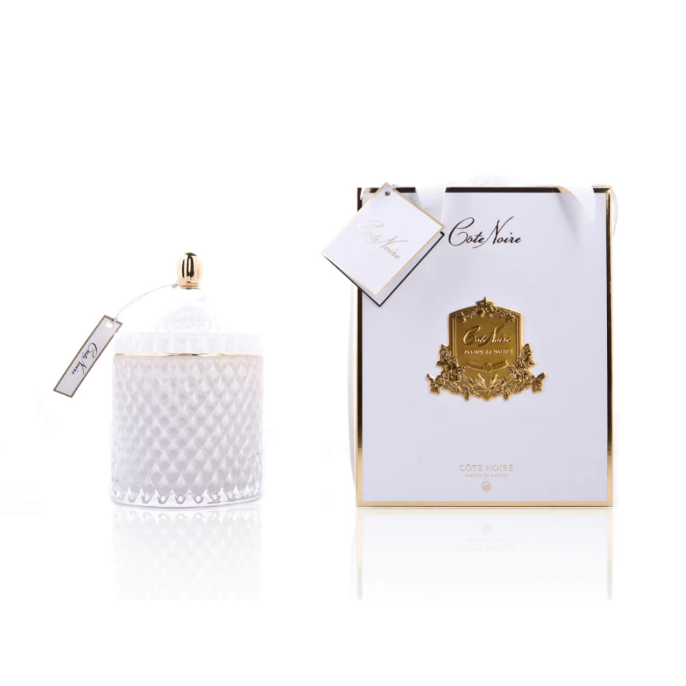 Cote Noire - Grand White Art Deco Candle - Jasmine Flower Tea 600g