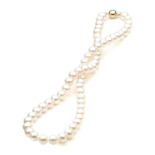 9ct Yellow Gold Round White Freshwater Pearl Strand