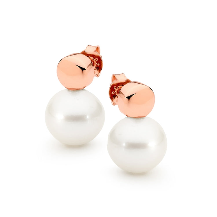 Rose Gold Plated Sterling Silver Edison Freshwater Pearl Stud Earrings