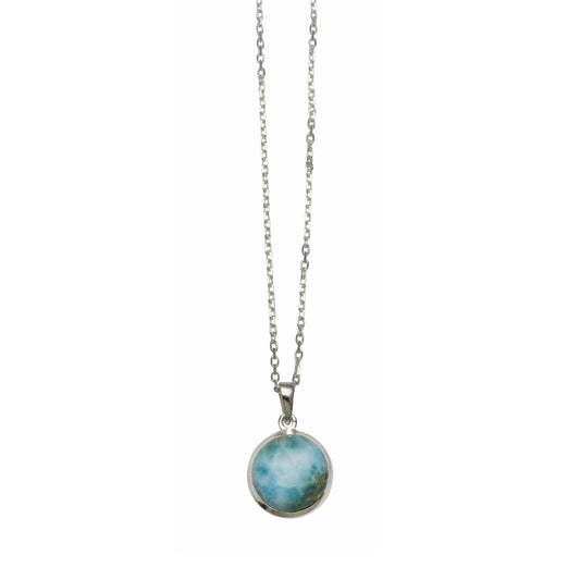 Von Treskow Sterling Silver Fine Box Chain Necklace with 12mm Round Larimar Pendant