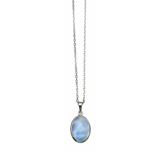 Von Treskow Sterling Silver Necklace with Oval Larimar Pendant
