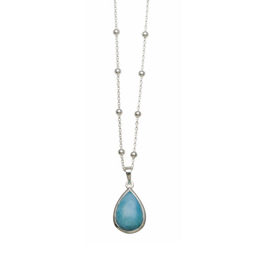 Von Treskow Sterling Silver Rosario Necklace with VT Toggle and Pear Larimar