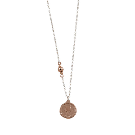 Von Treskow Sterling Silver 42cm Chain with Rose Gold Plated Three Pence