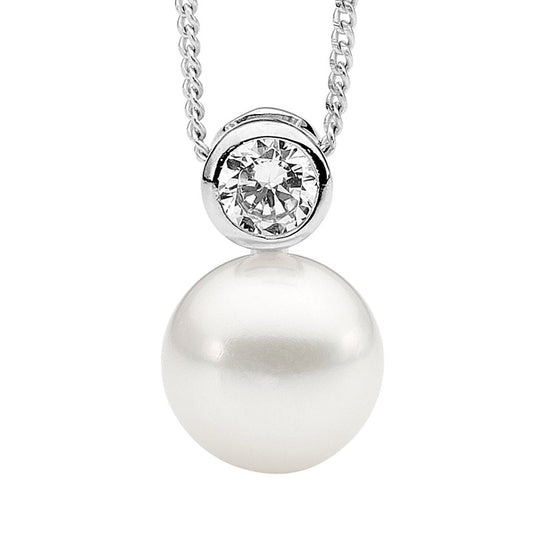 Sterling Silver Freshwater Pearl and Cubic Zirconia Pendant