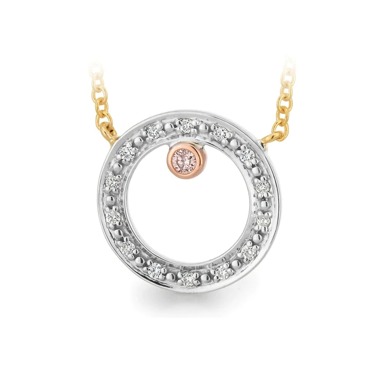 9ct Pink Caviar Diamond Circle Necklace