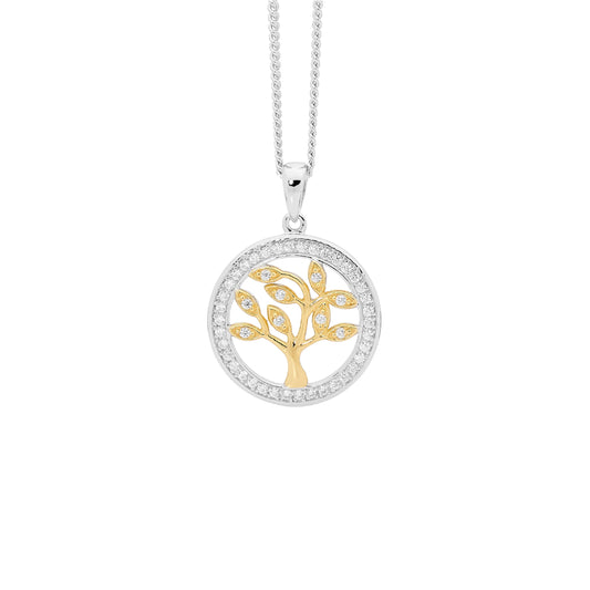 Two Tone Cubic Zirconia Tree of Life Pendant