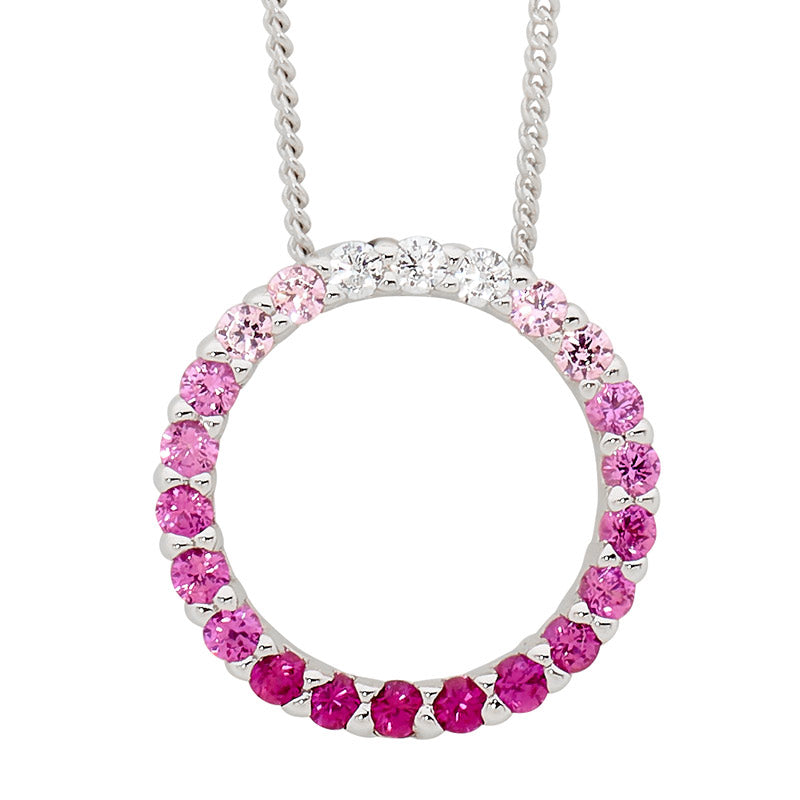 Sterling Silver Ombre Pink and White Cubic Zirconia Open Circle Pendant