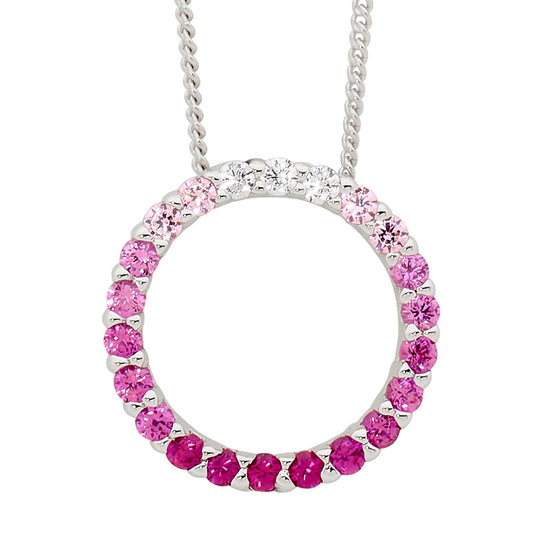 Sterling Silver Ombre Pink and White Cubic Zirconia Open Circle Pendant