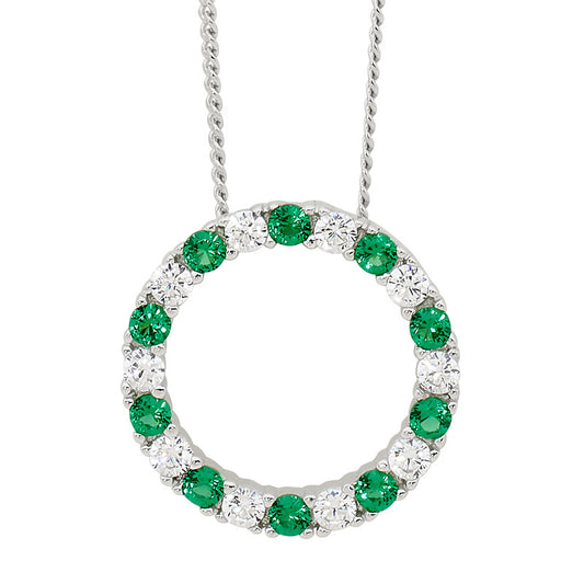 Sterling Silver Green and White Cubic Zirconia Open Circle Pendant
