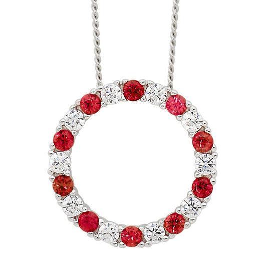 Sterling Silver Red and White Cubic Zirconia Open Circle Pendant