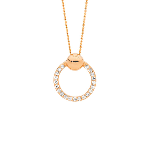 Rose Gold Plated Cubic Zirconia Open Circle Pendant