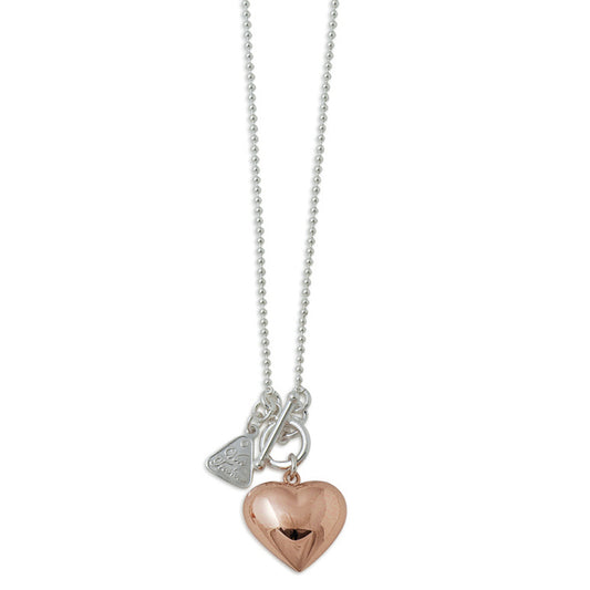 Von Treskow Sterling Silver Ball Chain with Rose Gold Plated Puffy Heart