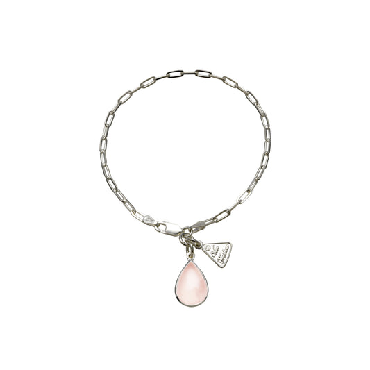 Von Treskow Sterling Silver Bracelet with Toggle and Pear Rose Quartz Charm