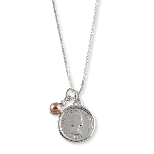 Von Treskow 43cm Box Chain Threepence Necklace with Rose Gold Tone Ball