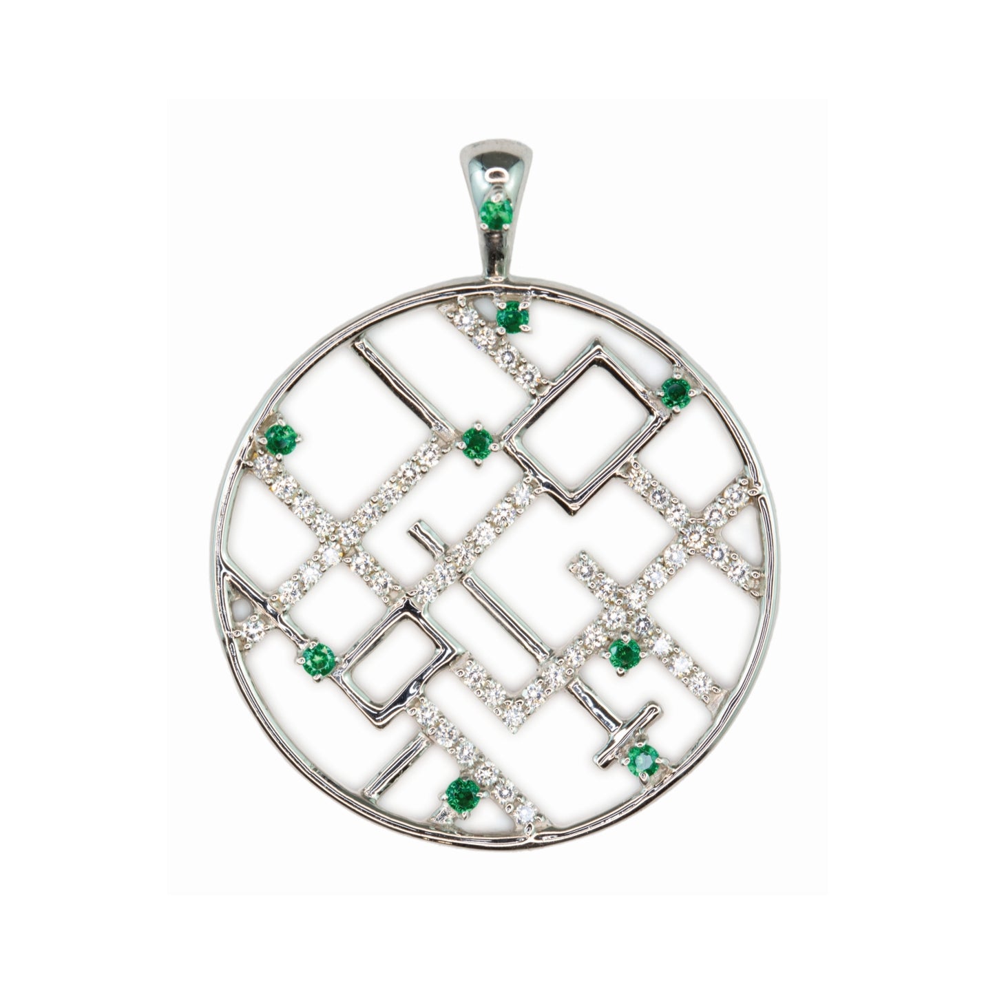 Vous Creations 9ct White Gold Diamond and Emerald Pendant