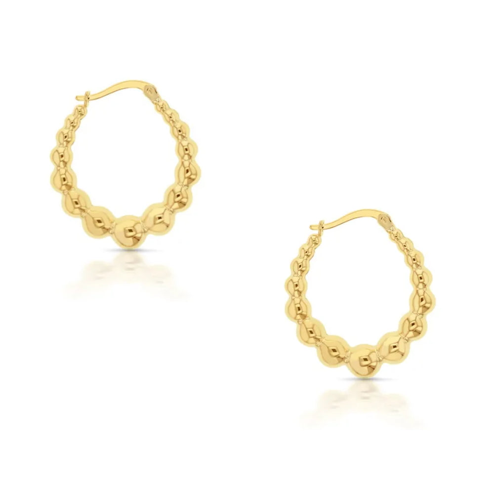 9ct Yellow Gold Beaded Oval Crescent Hoop Earrings