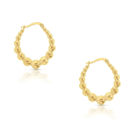 9ct Yellow Gold Beaded Oval Crescent Hoop Earrings