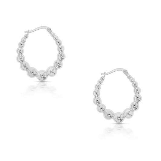 9ct White Gold Beaded Oval Crescent Hoop Earrings
